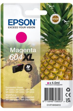 Cartuccia originale Epson 604XL Magenta Ananas C13T10H34010 - Adatta per i modelli: XP-2200 XP-3200 XP-4200 WF-2910DWF WF-2930DWF WF-2950DWF